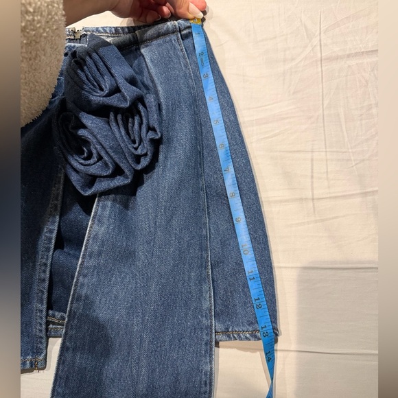 Gianni Bini Dark Blue Denim Mini Skirt with Rosette - Picture 4 of 5